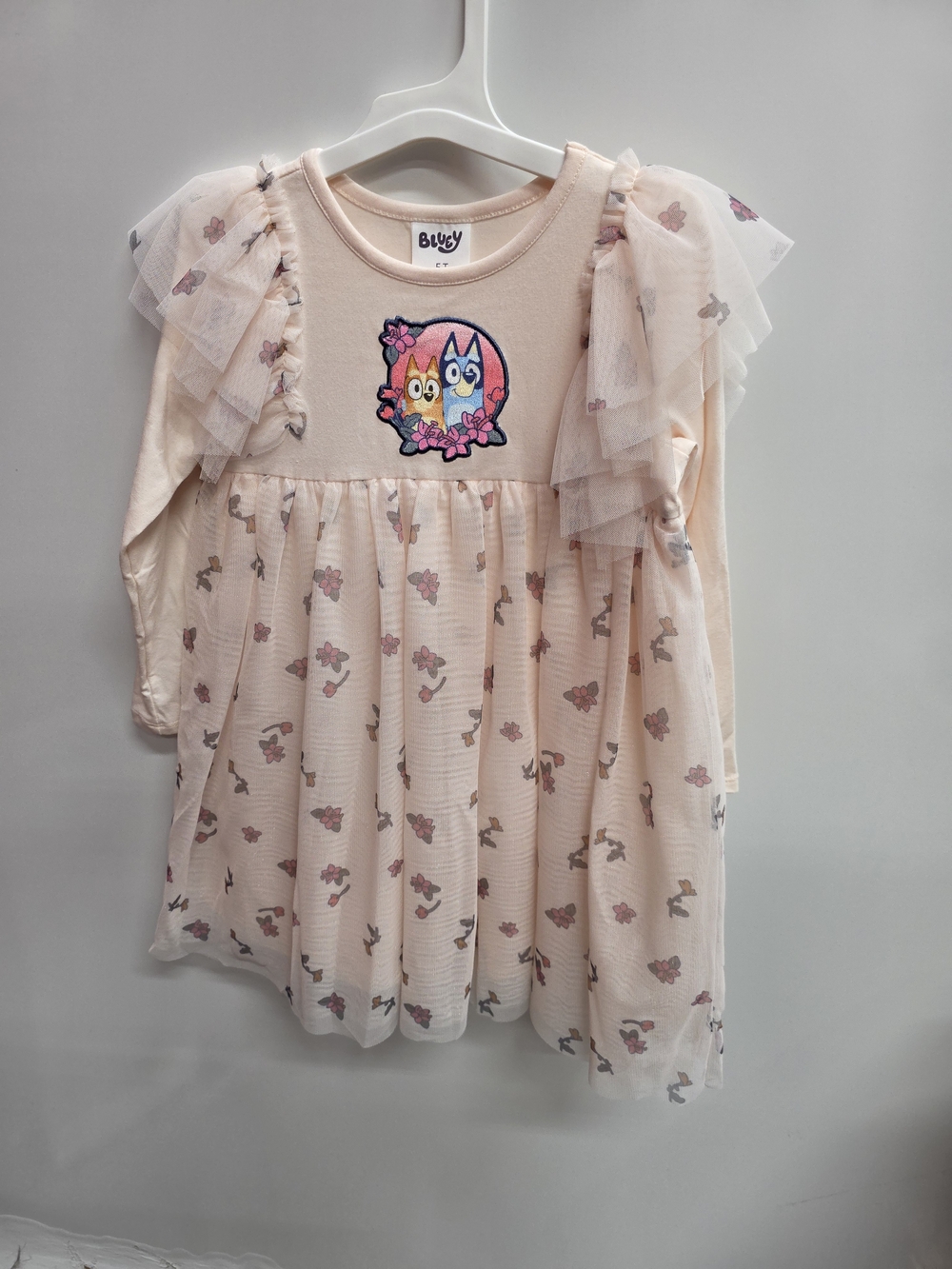 Bluey Peach Tulle Ruffle Long-Sleeve Dress for Kids